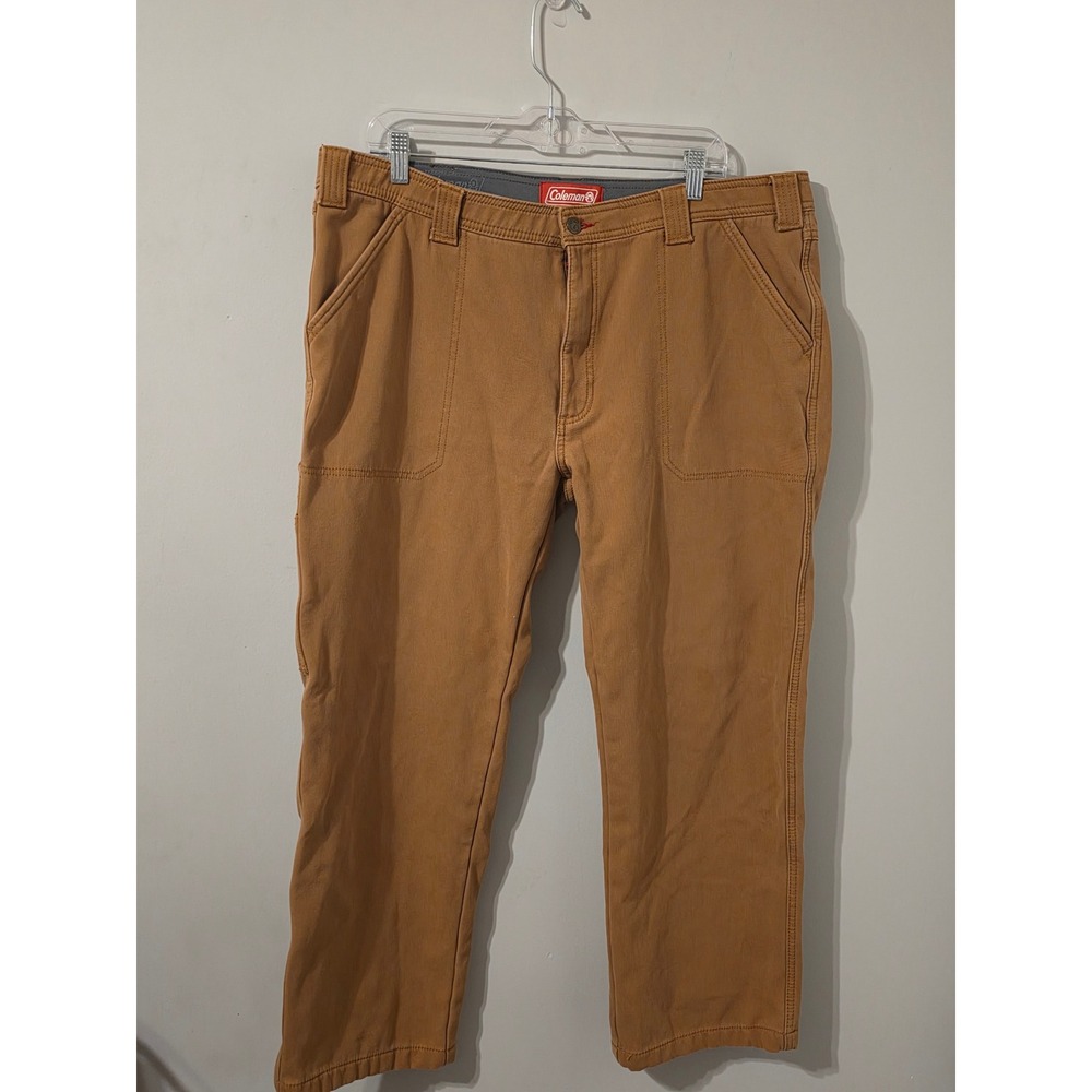 Coleman Utility Pants Mens 38x30 Brown Canvas Fleece Lined Workwear Carpenter